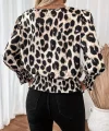 Kadın Uzun Kollu Bisiklet Yaka Leopar Desenli Modal Bluz