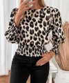 Kadın Uzun Kollu Bisiklet Yaka Leopar Desenli Modal Bluz