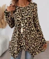 Kadın Uzun Kollu Bisiklet Yaka Leopar Desenli Süprem Bluz