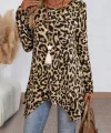 Kadın Uzun Kollu Bisiklet Yaka Leopar Desenli Süprem Bluz