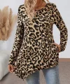 Kadın Uzun Kollu Bisiklet Yaka Leopar Desenli Süprem Bluz