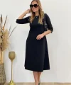 Kadın Uzun Kollu Bisiklet Yaka Midi Ithal Krep Elbise