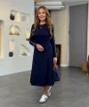 Kadın Uzun Kollu Bisiklet Yaka Midi Modal Elbise