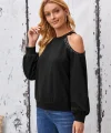 Kadın Uzun Kollu Bisiklet Yaka Omuz Açık Detaylı Krep Bluz