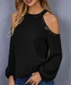 Kadın Uzun Kollu Bisiklet Yaka Omuz Açık Detaylı Krep Bluz