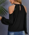 Kadın Uzun Kollu Bisiklet Yaka Omuz Açık Detaylı Krep Bluz