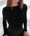 Kadın Uzun Kollu Bisiklet Yaka Omuzdan Uzun şerit Sırtta Bağlanan Kuşak Detay Viskon Bluz