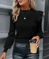 Kadın Uzun Kollu Bisiklet Yaka Omuzları Fırfırlı Triko Bluz