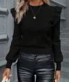 Kadın Uzun Kollu Bisiklet Yaka Omuzları Fırfırlı Triko Bluz