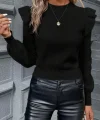 Kadın Uzun Kollu Bisiklet Yaka Omuzları Fırfırlı Triko Bluz