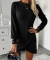 Kadın Uzun Kollu Bisiklet Yaka önden Asimetrik Kesim Detaylı Mini Yumoş Elbise