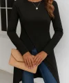 Kadın Uzun Kollu Bisiklet Yaka önden çapraz Kesim Detay Midi Viskon Bluz