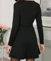 Kadın Uzun Kollu Bisiklet Yaka önden Cepli Kısa Ithal Krep Elbise