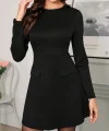 Kadın Uzun Kollu Bisiklet Yaka önden Cepli Kısa Ithal Krep Elbise