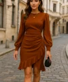 Kadın Uzun Kollu Bisiklet Yaka önden Volanlı Ithal Krep Elbise