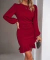Kadın Uzun Kollu Bisiklet Yaka önden Volanlı Ithal Krep Elbise