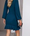 Kadın Uzun Kollu Bisiklet Yaka önden Volanlı Ithal Krep Elbise