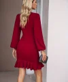 Kadın Uzun Kollu Bisiklet Yaka önden Volanlı Ithal Krep Elbise