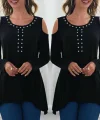 Kadın Uzun Kollu Bisiklet Yaka önü Taşlı Omuzu Açık Etek Ucu Asimetrik Kesim Viskon Bluz