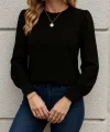 Kadın Uzun Kollu Bisiklet Yaka Pileli Ithal Krep Bluz