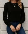 Kadın Uzun Kollu Bisiklet Yaka Pileli Ithal Krep Bluz