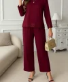 Kadın Uzun Kollu Bisiklet Yaka Pulpayetli Viskon Iki Iplik Bluz Ve Pantolon Ikili Takım