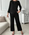 Kadın Uzun Kollu Bisiklet Yaka Pulpayetli Viskon Iki Iplik Bluz Ve Pantolon Ikili Takım
