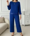 Kadın Uzun Kollu Bisiklet Yaka Pulpayetli Viskon Iki Iplik Bluz Ve Pantolon Ikili Takım
