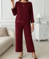 Kadın Uzun Kollu Bisiklet Yaka Pulpayetli Viskon Iki Iplik Bluz Ve Pantolon Ikili Takım