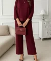 Kadın Uzun Kollu Bisiklet Yaka Pulpayetli Viskon Iki Iplik Bluz Ve Pantolon Ikili Takım