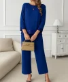 Kadın Uzun Kollu Bisiklet Yaka Pulpayetli Viskon Iki Iplik Bluz Ve Pantolon Ikili Takım