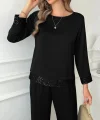 Kadın Uzun Kollu Bisiklet Yaka Pulpayetli Viskon Iki Iplik Bluz Ve Pantolon Ikili Takım