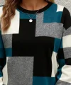 Kadın Uzun Kollu Bisiklet Yaka Renkli Blok Baskı Dalgıç Bluz