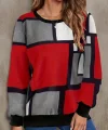 Kadın Uzun Kollu Bisiklet Yaka Renkli Blok Baskı Dalgıç Bluz