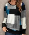 Kadın Uzun Kollu Bisiklet Yaka Renkli Blok Baskı Dalgıç Bluz