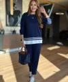 Kadın Uzun Kollu Bisiklet Yaka Ribana Detay Sweat Ve Pantolon Ikili Takım