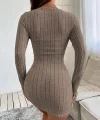 Kadın Uzun Kollu Bisiklet Yaka şardonlu Kalın Fitilli Kaşkorse Mini Boy Elbise