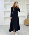 Kadın Uzun Kollu Bisiklet Yaka Size Kadar Yırtmaç Detay Maxi Boy Elbise