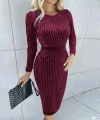 Kadın Uzun Kollu Bisiklet Yaka Taşlı Midi Kadife Elbise