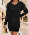 Kadın Uzun Kollu Bisiklet Yaka Triko Elbise(çorapsız)