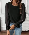 Kadın Uzun Kollu Bisiklet Yaka Tül Detaylı Incili Ithal Krep Bluz