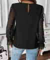 Kadın Uzun Kollu Bisiklet Yaka Tül Detaylı Incili Ithal Krep Bluz