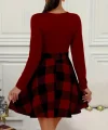 Kadın Uzun Kollu Bisiklet Yaka üst Viskon Alt Ekose Kısa Elbise