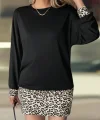 Kadın Uzun Kollu Bisiklet Yaka üst Viskon Iki Iplik Alt Leopar Desenli Mini Elbise