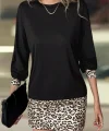 Kadın Uzun Kollu Bisiklet Yaka üst Viskon Iki Iplik Alt Leopar Desenli Mini Elbise