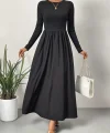Kadın Uzun Kollu Bisiklet Yaka Uzun üst Viskon Alt Trikoton Elbise