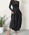 Kadın Uzun Kollu Bisiklet Yaka Uzun üst Viskon Alt Trikoton Elbise