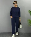 Kadın Uzun Kollu Bisiklet Yaka Viskon Iki Iplik Bluz Ve Pantolon Ikili Takım