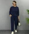 Kadın Uzun Kollu Bisiklet Yaka Viskon Iki Iplik Bluz Ve Pantolon Ikili Takım