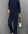 Kadın Uzun Kollu Bisiklet Yaka Viskon Iki Iplik Bluz Ve Pantolon Ikili Takım
